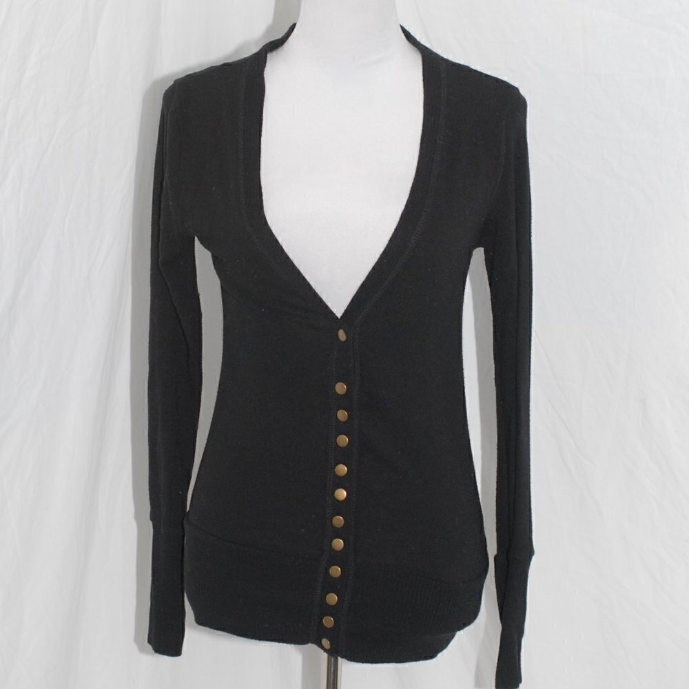 Cardigan Sweater Metal Snaps Zenana Outfitters Womens Small Black Button Front